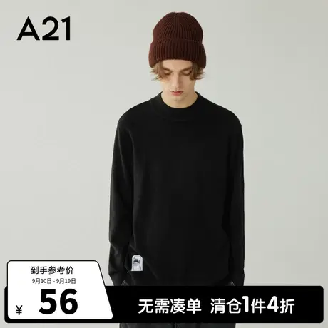 A21outlets男装半高领长袖毛衣秋冬季纯色套头情侣针织衫男士秋装商品大图