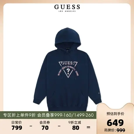 GUESS23 新秋女慵懒风oversize加绒加厚连帽美拉德穿搭卫衣连衣裙图片