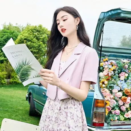 时尚西装短袖外套2023年夏季新款淑女温柔显瘦上班族通勤百搭上衣商品大图