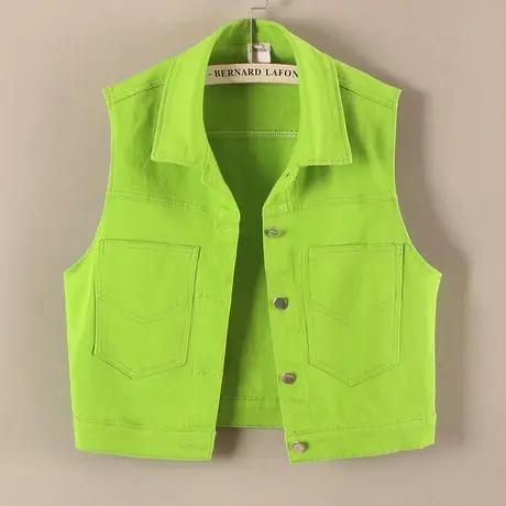 牛仔马甲女背心短款春秋夏宽松新款无袖大码外搭显瘦彩色弹力坎肩商品大图