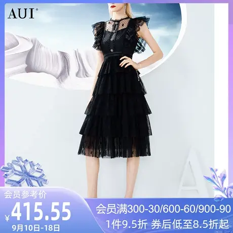 AUI法式黑色名媛气质无袖连衣裙女2023夏季新款长款修身蛋糕裙薄图片