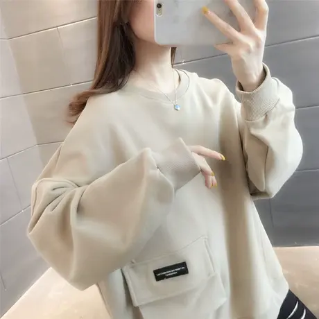 2023春季新款韩版宽松慵懒风圆领卫衣短款上衣长袖卫衣女ins潮商品大图