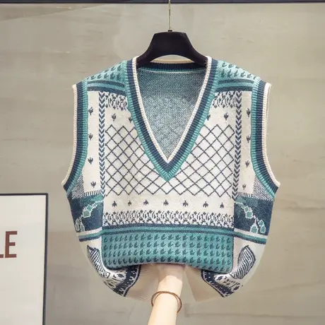 v领针织马甲背心女2023秋装新款宽松上衣外穿马夹外搭毛衣坎肩潮图片