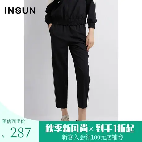 恩裳春秋简约黑白撞色经典版型休闲运动九分休闲裤图片