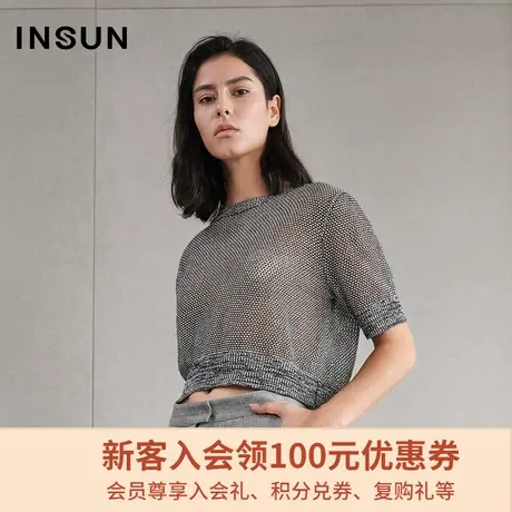 恩裳夏季毛针织衫低圆领七分袖镂空薄款空调衫宽松显瘦商品大图