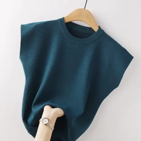 短袖t恤女春秋新款2021打底短款修身针织衫内搭韩版圆领半袖上衣商品大图