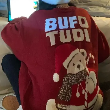 红色日系毛衣女港味复古chic秋冬设计感小众慵懒风上衣外套ins潮商品大图