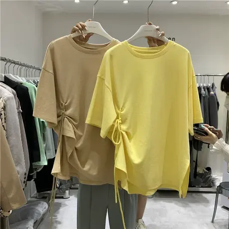 设计感个性绑带短袖t恤女2020夏季新款韩版ins潮时尚洋气百搭上衣商品大图