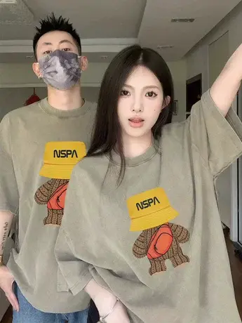 纯棉美式复古短袖t恤女夏季情侣装小众设计感港味chic宽松上衣潮商品大图