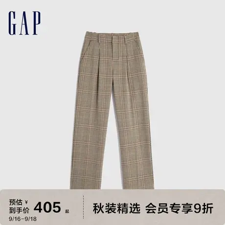 Gap女装秋季2023新款复古高腰阔腿格子休闲裤793139时尚潮流长裤图片