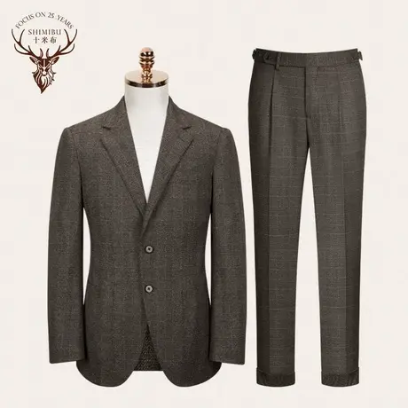 十米布冬季西服套装男士加厚款职业上班修身半麻衬英伦风西装正装商品大图