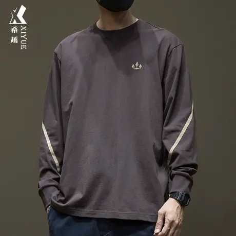 秋冬深棕色金条长袖T恤男16S精棉平纹卫衣男士宽松大码内搭打底衫商品大图