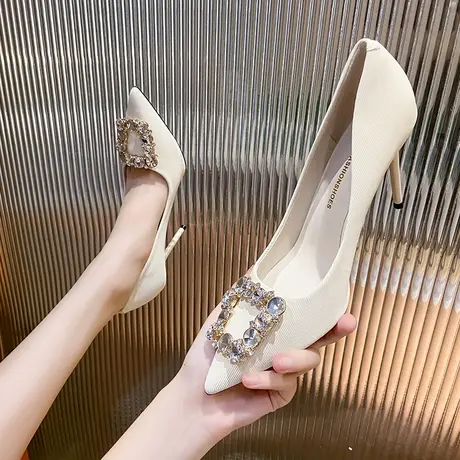 尖头浅口水钻高跟鞋女细跟2023年夏季新款气质百搭女神范职业单鞋图片