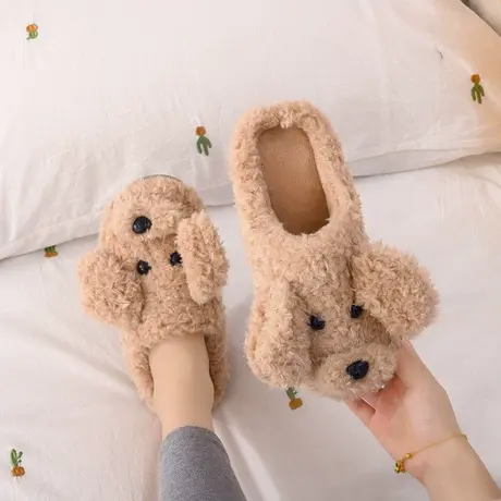 棉拖鞋女情侣可爱小狗冬天室内家居厚底防滑居家用卡通毛绒棉拖鞋商品大图