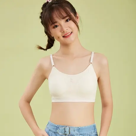 棉发育期学生少女胸罩文胸打底内穿防走光运动内衣一体式固定胸垫商品大图