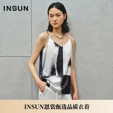 INSUN恩裳夏季弹力真丝撞色V领吊带图片