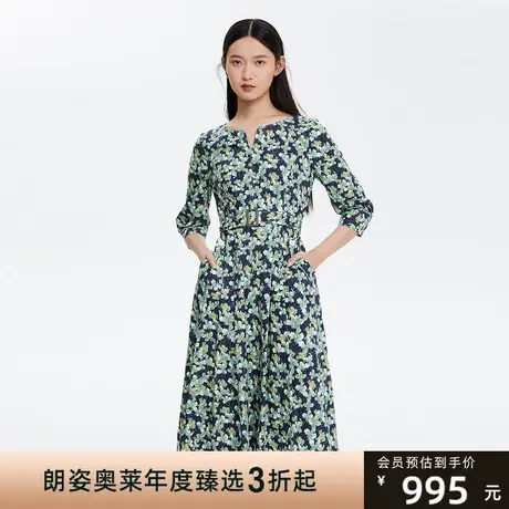 LANCY/朗姿女装商场同款新款碎花连衣裙子女22春夏收腰中长款裙图片