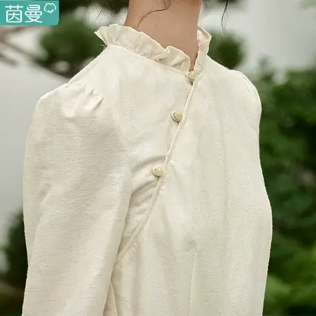 茵曼官方旗舰店棉麻新中式盘扣连衣裙2023年秋季新款女装裙子长袖图片