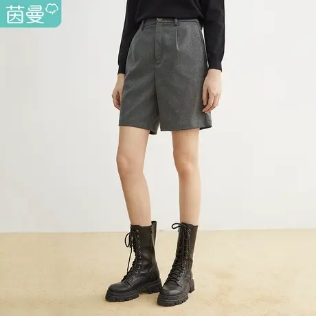 【商场同款】茵曼复古女2023年冬季新款休闲百搭宽松舒适纯色中裤商品大图