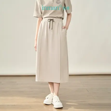 【商场同款】茵曼纯色半身裙2023秋季女装新款弹力抽绳显瘦裙子图片