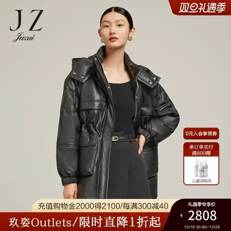 JZ玖姿保暖羽绒皮衣2022冬季新款小个子休闲白鸭绒羊皮外套图片