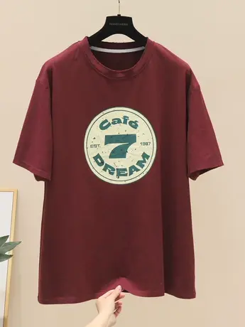 欧洲站2023夏季新款宽松短袖圆领套头胸前数字印花中长款T恤女潮图片