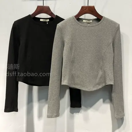 2023秋装 韩国ulzzang新款纯色弹力修身小个子短款长袖T恤上衣女图片