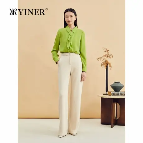 【真丝系列】YINER音儿2024冬季新款时尚荷叶边装饰衬衫领上衣图片