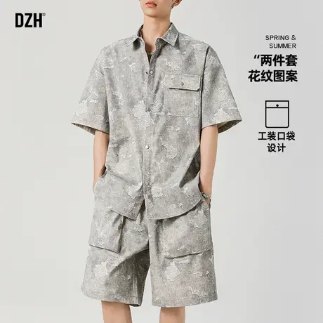 青少年男装帅气学生潮流套装夏薄款工装衬衫男短袖五分裤短裤潮牌图片