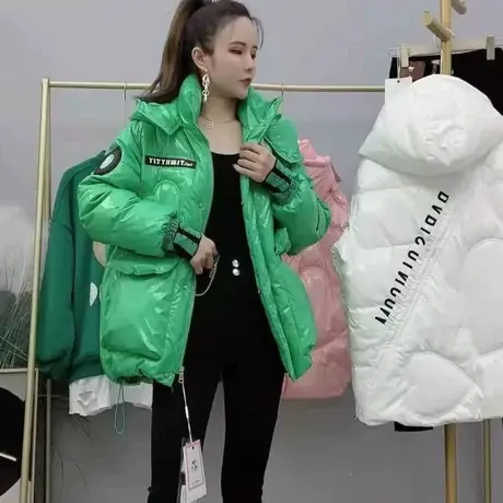 欧货2023年新款亮面免洗羽绒棉服女中长款爱心刺绣字母款棉服洋气图片