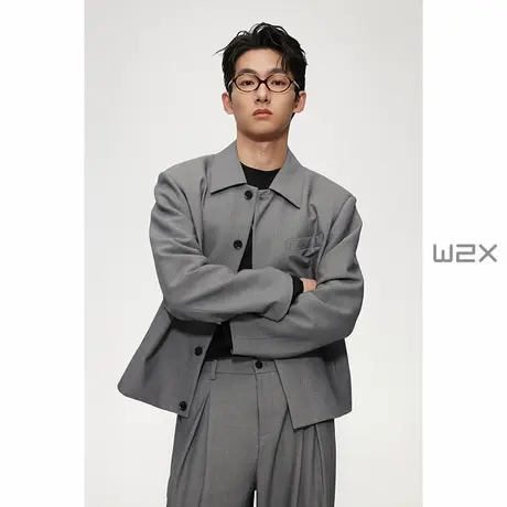 w2x春季天丝羊毛短款直角肩型夹克设计感百搭休闲外套高级感上衣商品大图