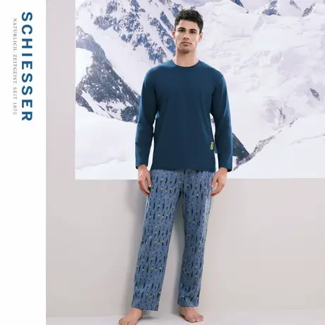 SCHIESSER舒雅男士纯棉柔软亲肤透气圆领睡衣家居服套装23414H商品大图