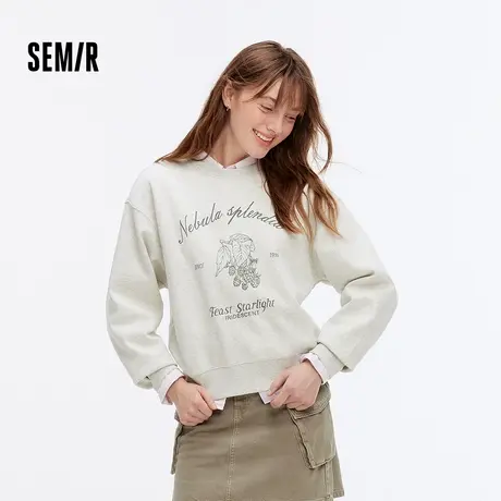 森马卫衣女印花圆领落肩宽松上衣休闲潮流秋设计感图案套头衫时尚图片