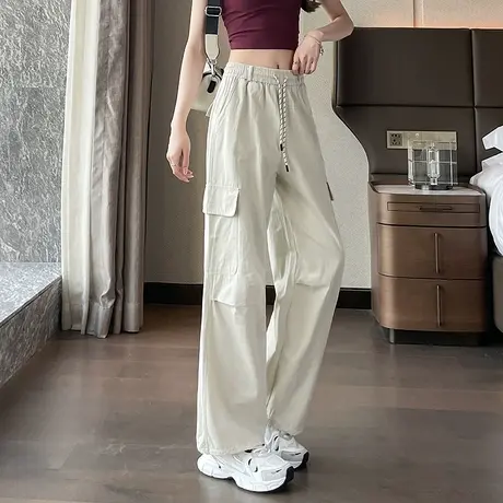 时尚气质休闲裤2025年夏季新款女宽松休闲工装风高腰直筒运动裤图片