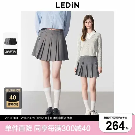 乐町学院风高知半身裙女装25年春季新款设计感腰袢宽窄百褶短裙商品大图