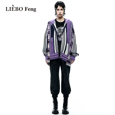 裂帛LIEBOFeng2023年商场同款宽松休闲慵懒风设计款格纹针织开衫图片