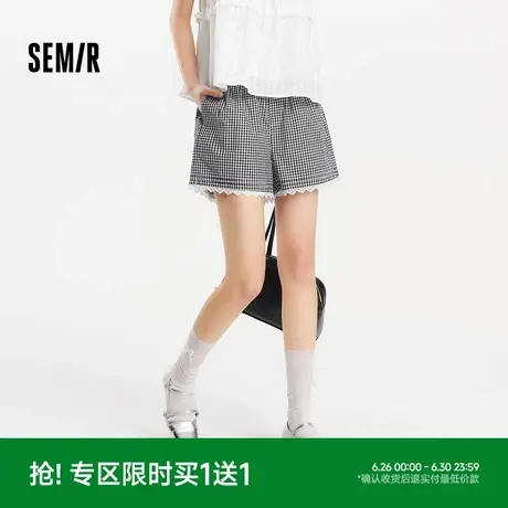 森马休闲裤女宽松白色裤子气质温柔2025新款夏季小个子蕾丝边短裤商品大图
