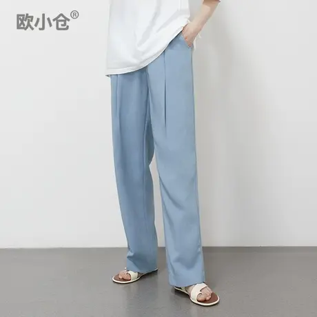 欧小仓慕斯系列 高腰通勤窄版阔腿裤 醋酸直筒西装裤垂感拖地长裤图片