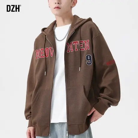男生连帽开衫卫衣男春秋季休闲百搭运动外套2023新款美式刺绣上衣商品大图