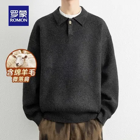 【含绵羊毛】罗蒙男士休闲翻领针织衫2025秋季新款日常套头毛衣男商品大图