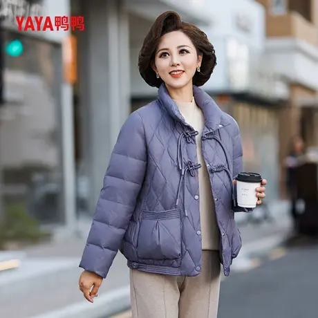 YAYA鸭鸭短款羽绒服女中年妈妈鸭绒保暖冬装2025新款立领外套商品大图