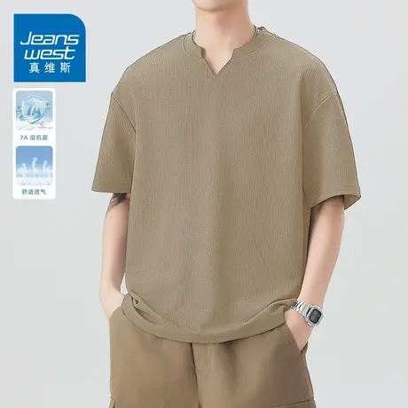 KZH真维斯短袖T恤男夏季新款宽松时尚打底衫V领潮流重磅休闲上衣t商品大图