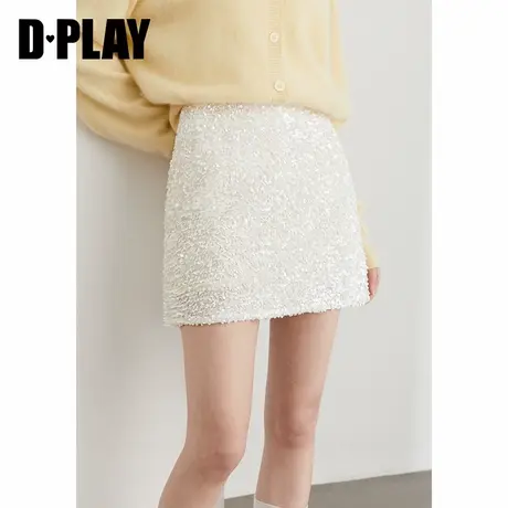 DPLAY2025年秋季新款白色半身裙女短款时尚流行亮片裙子短裙半裙图片