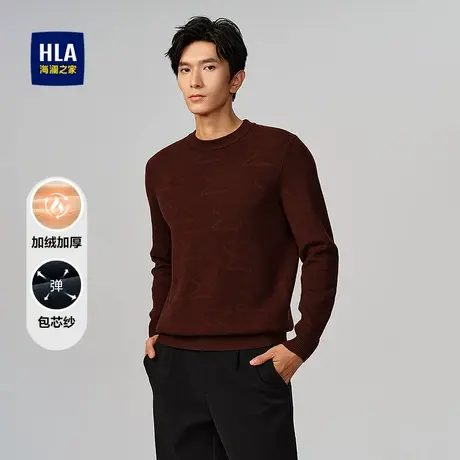 HLA/海澜之家提花长袖针织衫25秋冬新圆领套头加绒加厚温暖毛衣男商品大图