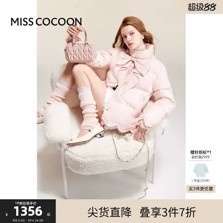 可可尼COCOON2024冬季新款经典立领不规则下摆蕾丝花边设计羽绒服商品大图