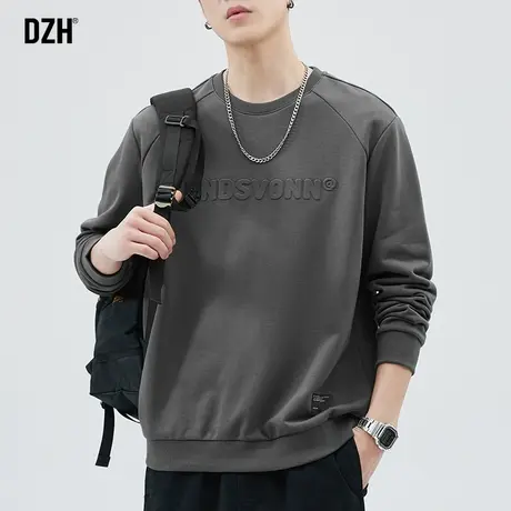 男士灰色卫衣男圆领潮牌秋季长袖上衣内搭2023新款情侣高级感衣服商品大图