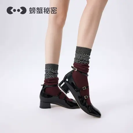 螃蟹秘密袜子女百搭款中筒袜2025新款纯色棉袜配小皮鞋长袜中筒袜商品大图