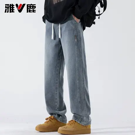 雅鹿2026秋冬季新款宽松星空纹牛仔裤男青年时尚潮牌加厚加绒长裤图片