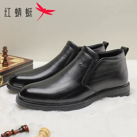 红蜻蜓男鞋2025冬季新款真皮加绒保暖爸爸棉鞋舒适商务休闲皮鞋男商品大图