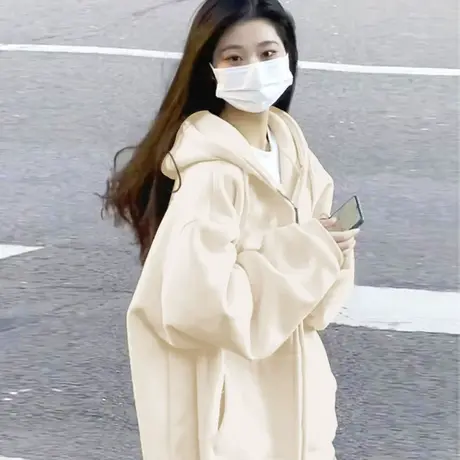 开衫连帽卫衣外套女春秋季薄款2023新款爆款慵懒风小个子学生秋装商品大图